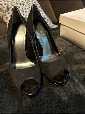 Nine West Black Suede Peep-Toe Heels